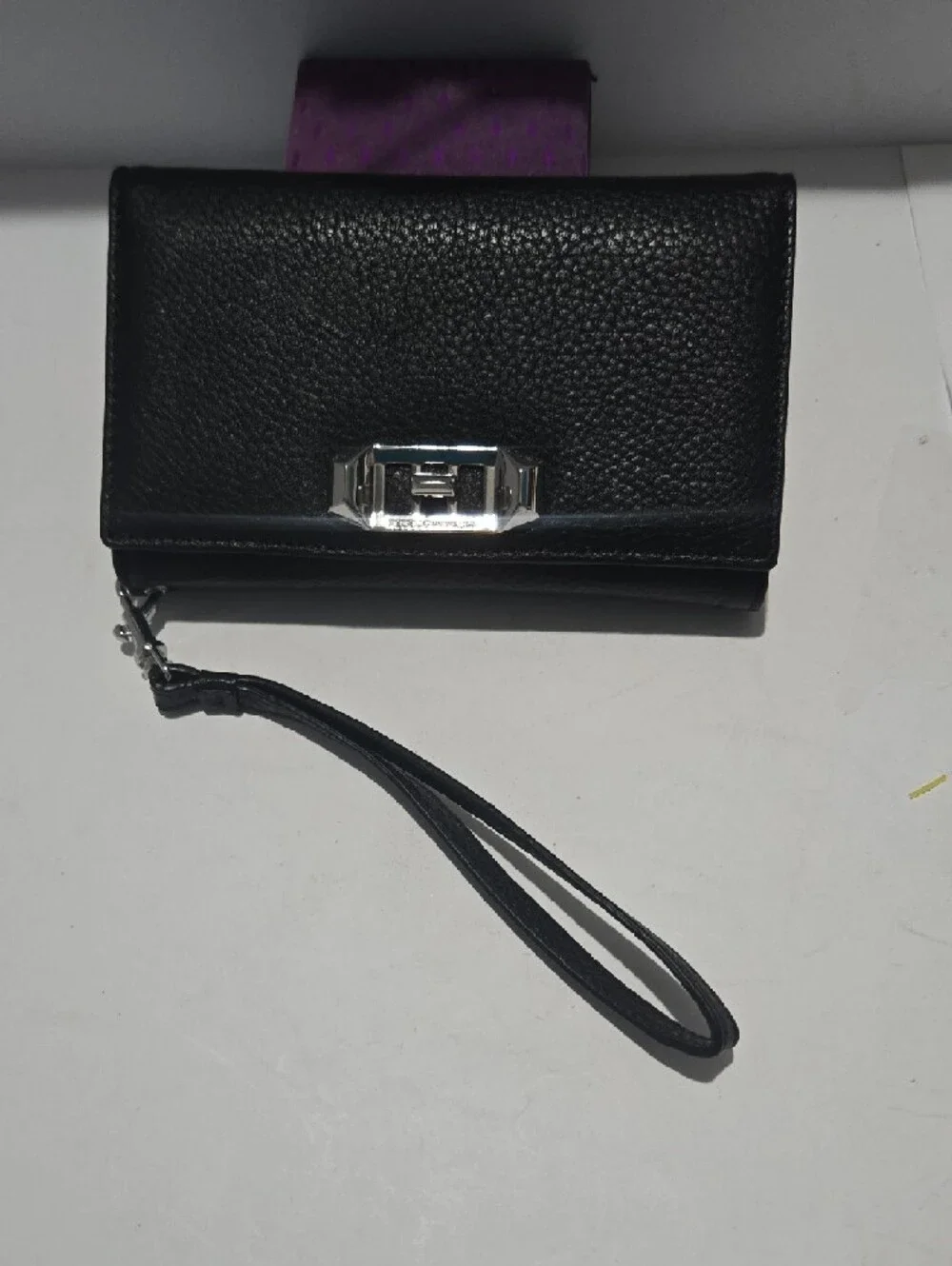 Rebecca Minkoff Black Leather Wristlet with Silver Hardware